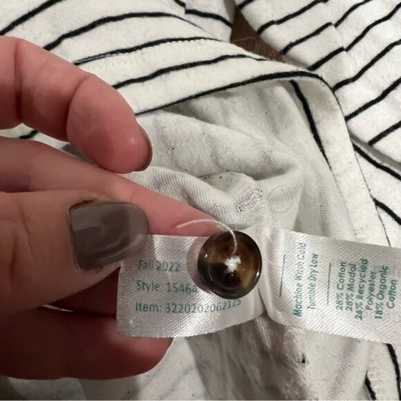 Marine Layer Double Knit Carter Henley Long Sleeve Top in White/Black Stripe - Picture 8 of 9